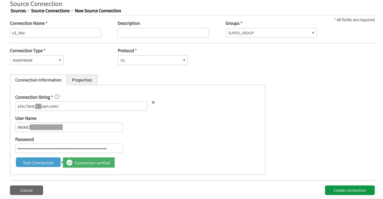 Mainframe connection through S3 protocol