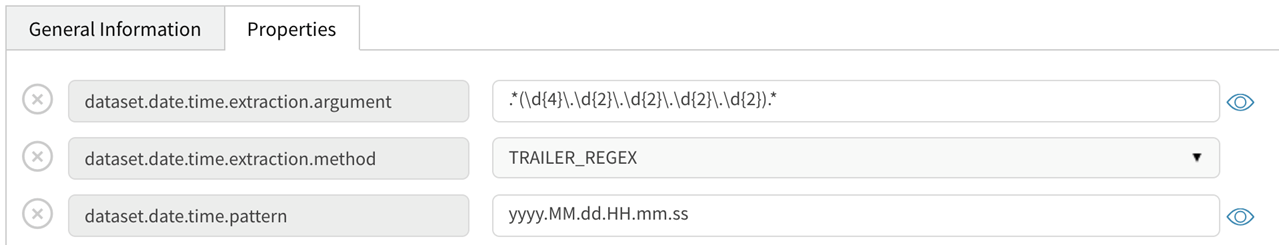 dataset data extraction method displays set to trailer regex