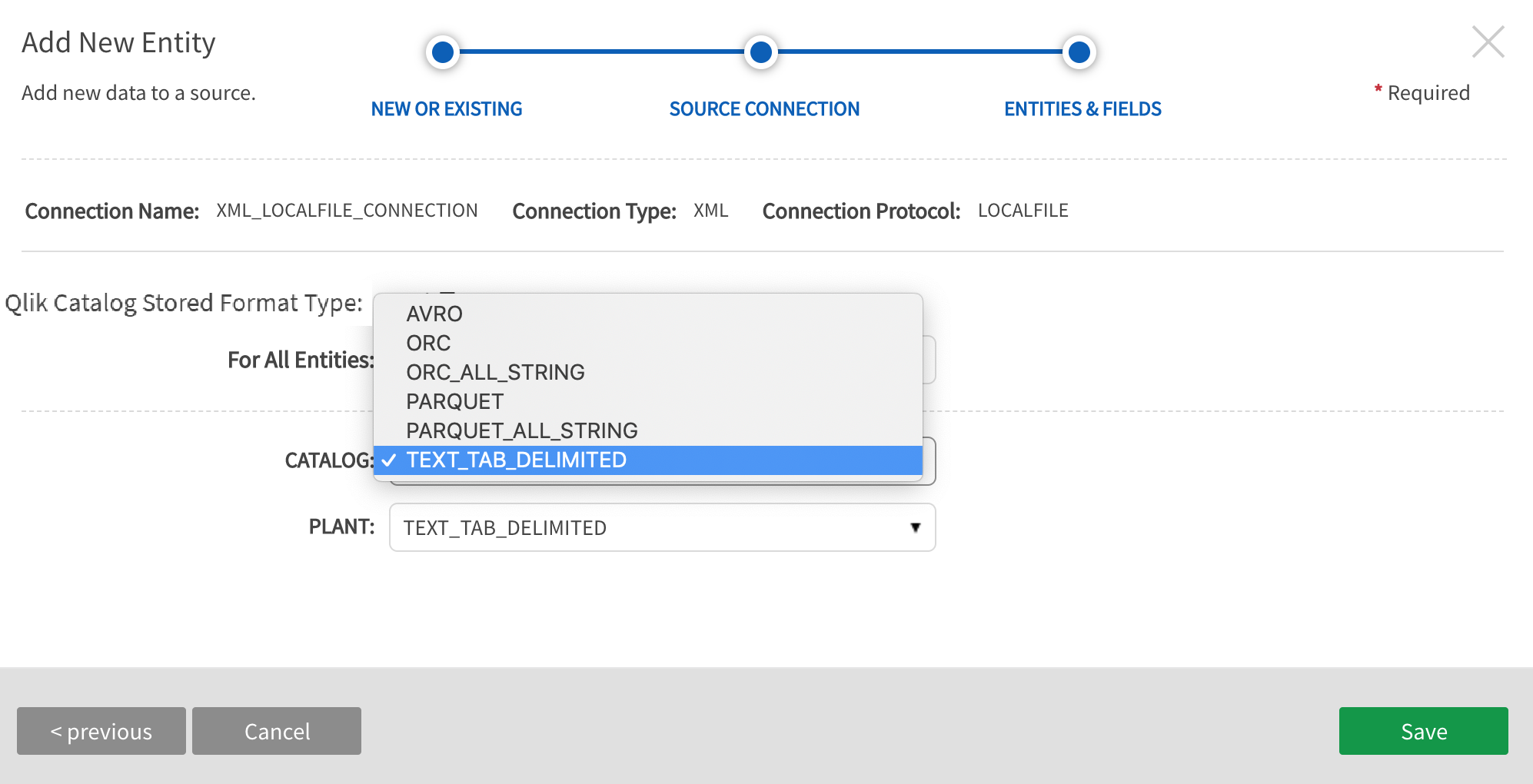 Specify stored file format