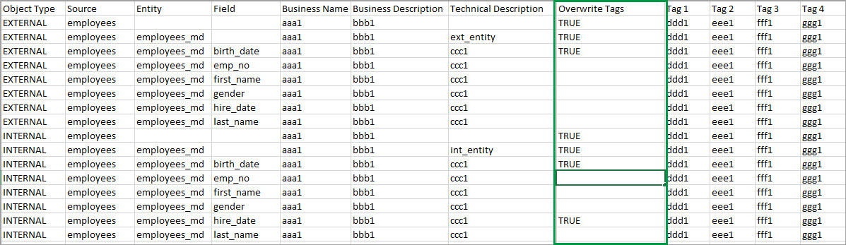 Overwrite Tags column, enter TRUE to overwrite tags for that object