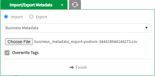 Buisness metadata import showing global checkbox for tag overwrite