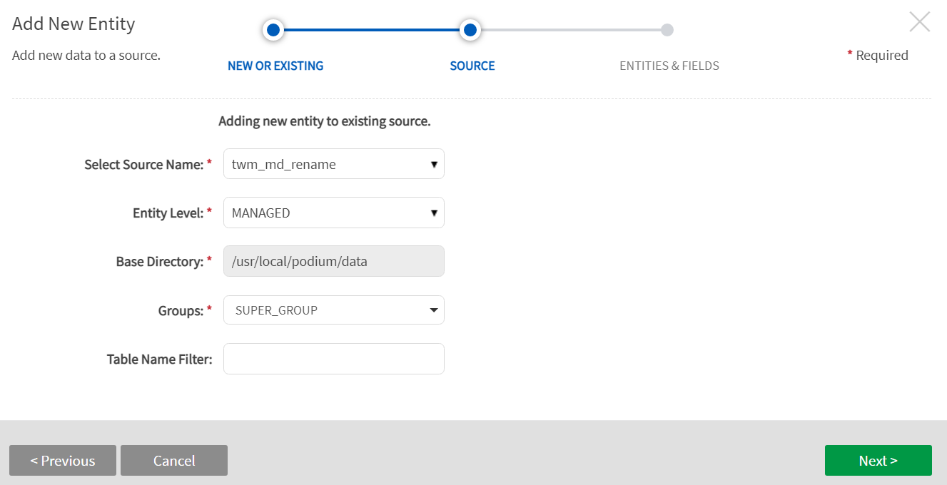 Complete source configuration fields