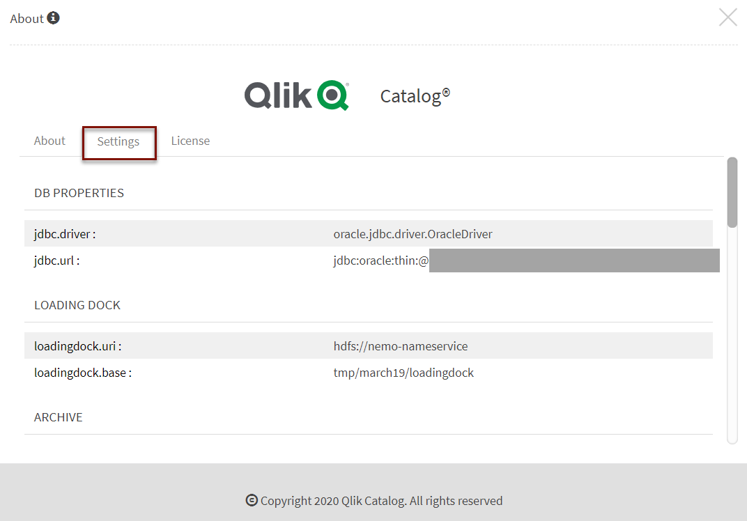 About Qlik Catalog settings information