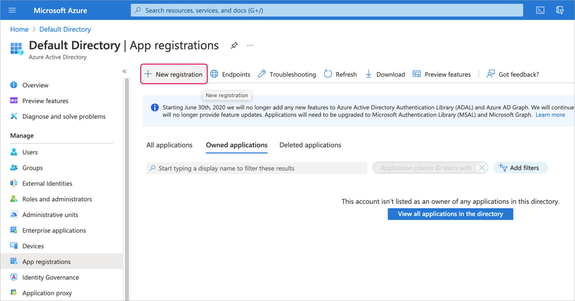 Azure AD All Services and App Registrations