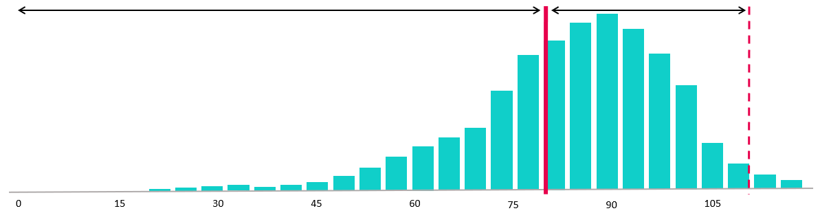 Histogram with prediction point and horizon marked.