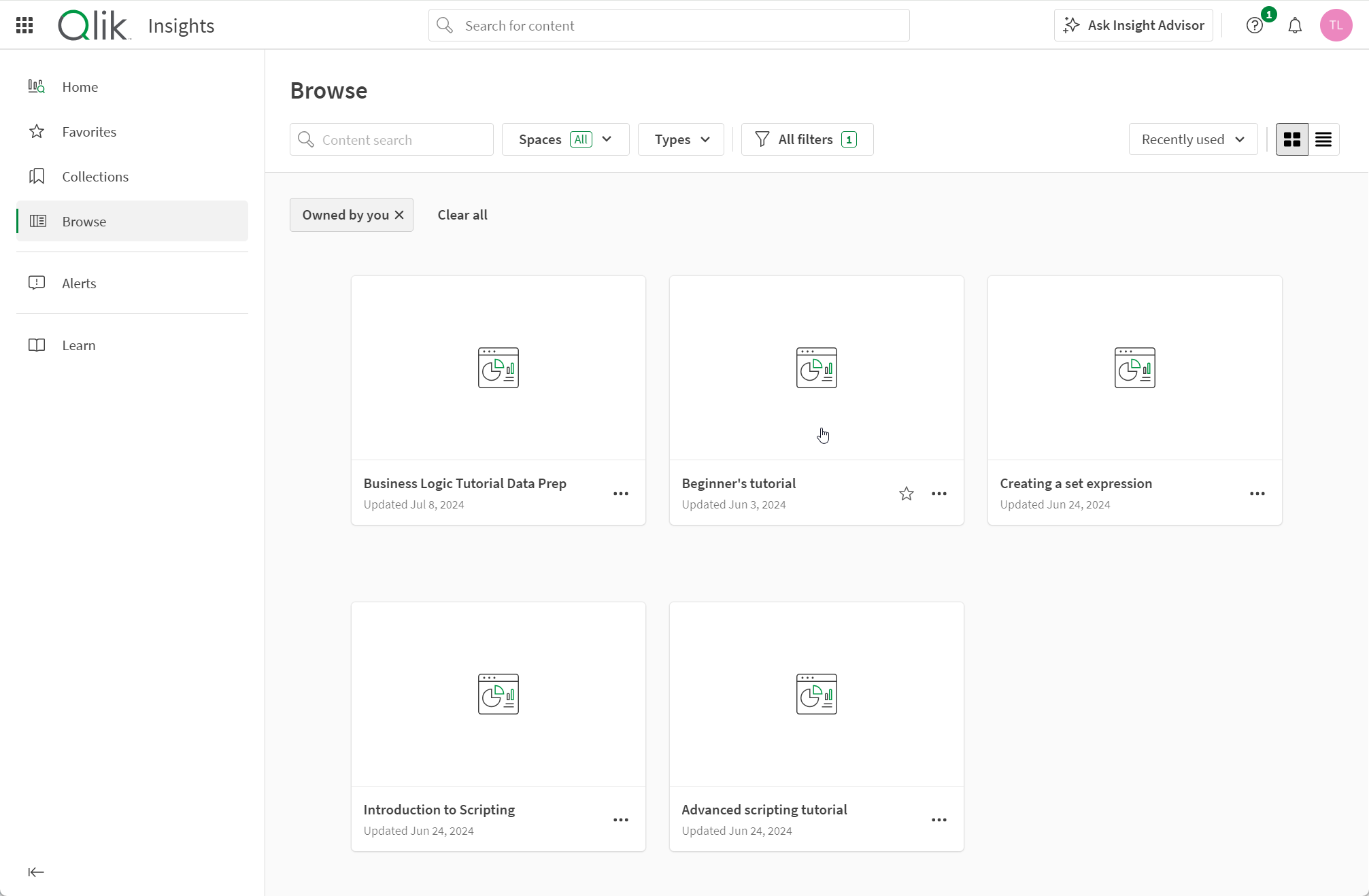 Click to view full size Browse section of the Insights activity center