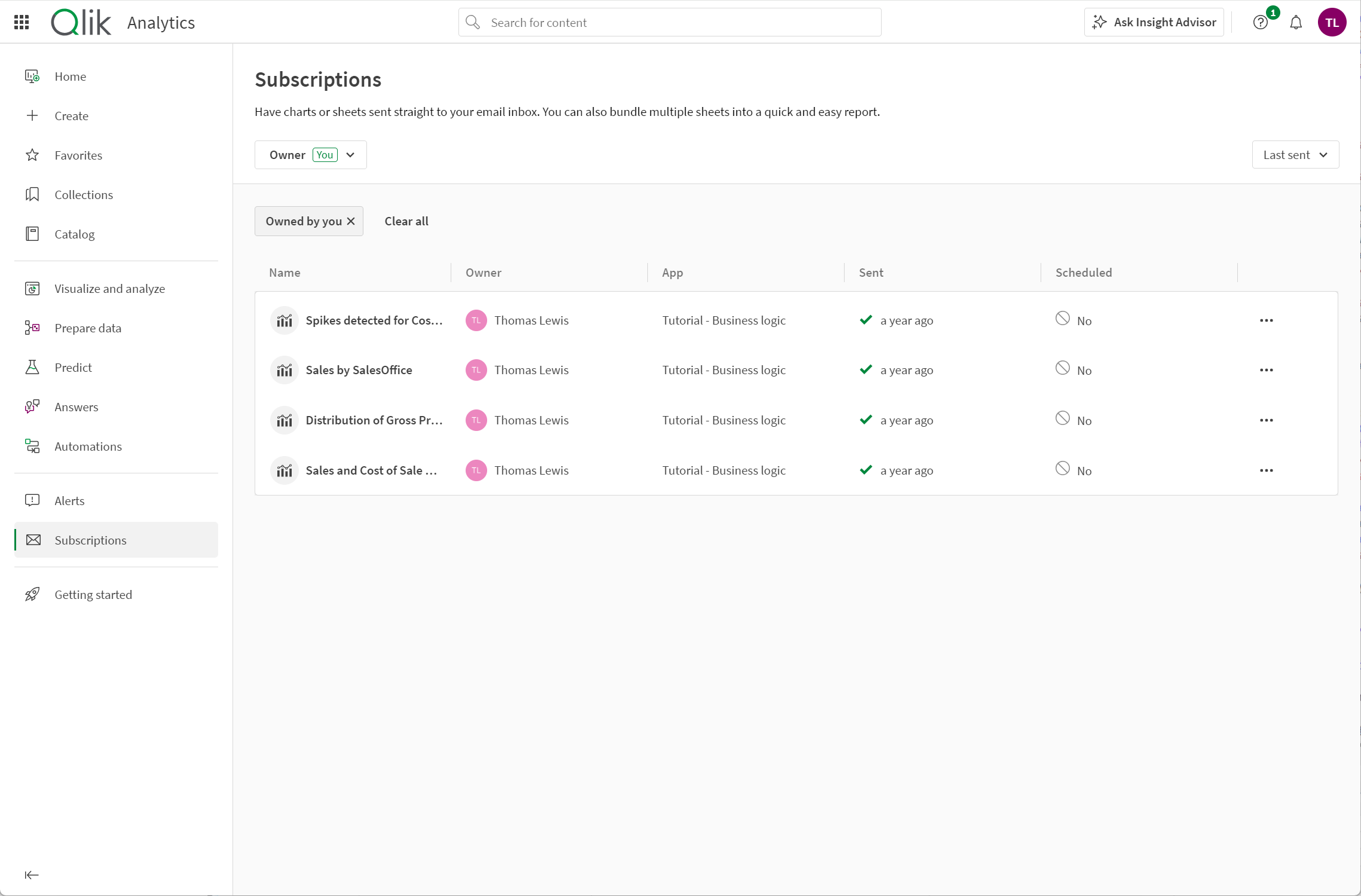 Dedicated page for Subscriptions accessible from the Analytics activity center.