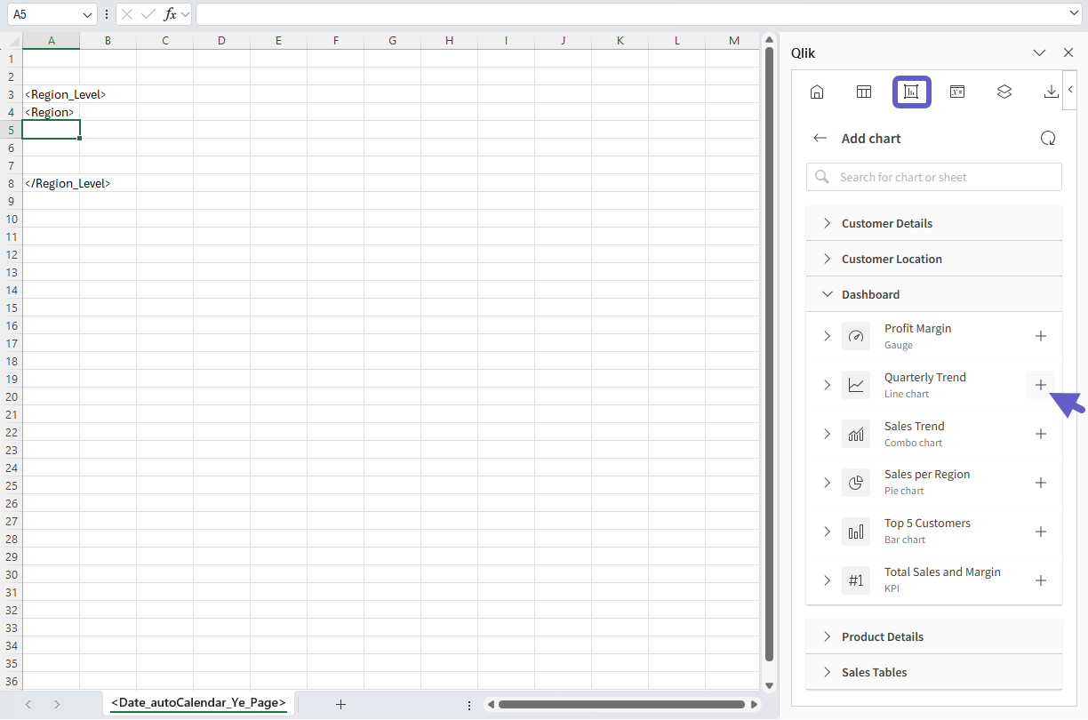 Selecting the source chart to add as an image