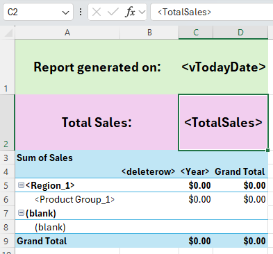 Expression total sales added with the add-in