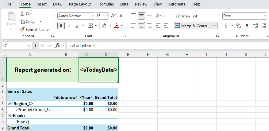 Banner in the report, using a variable to display when the report is generated