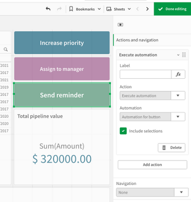 Set execute automation action on a button in a sheet