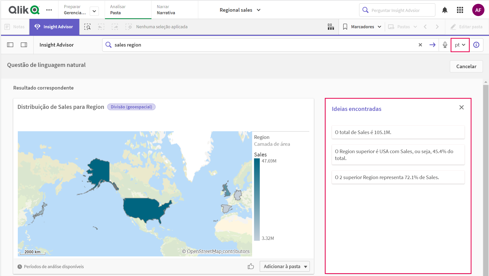 Show insights in Portuguese