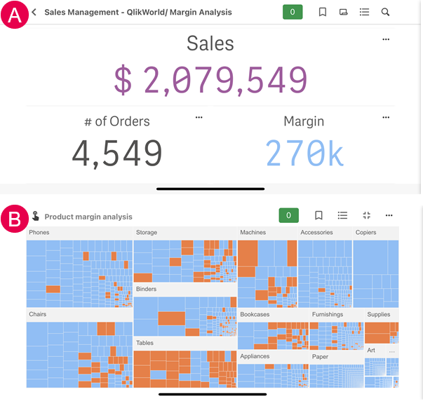 Qlik Sense Mobile SaaS landscape mode for sheets and full screen mode for visualizations