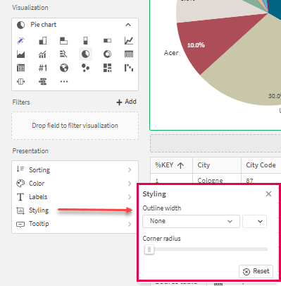 Outline width and corner radius styling