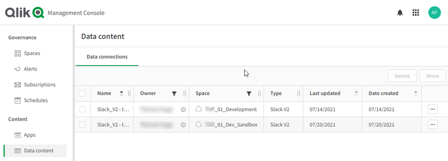 View data connections in the Management Console