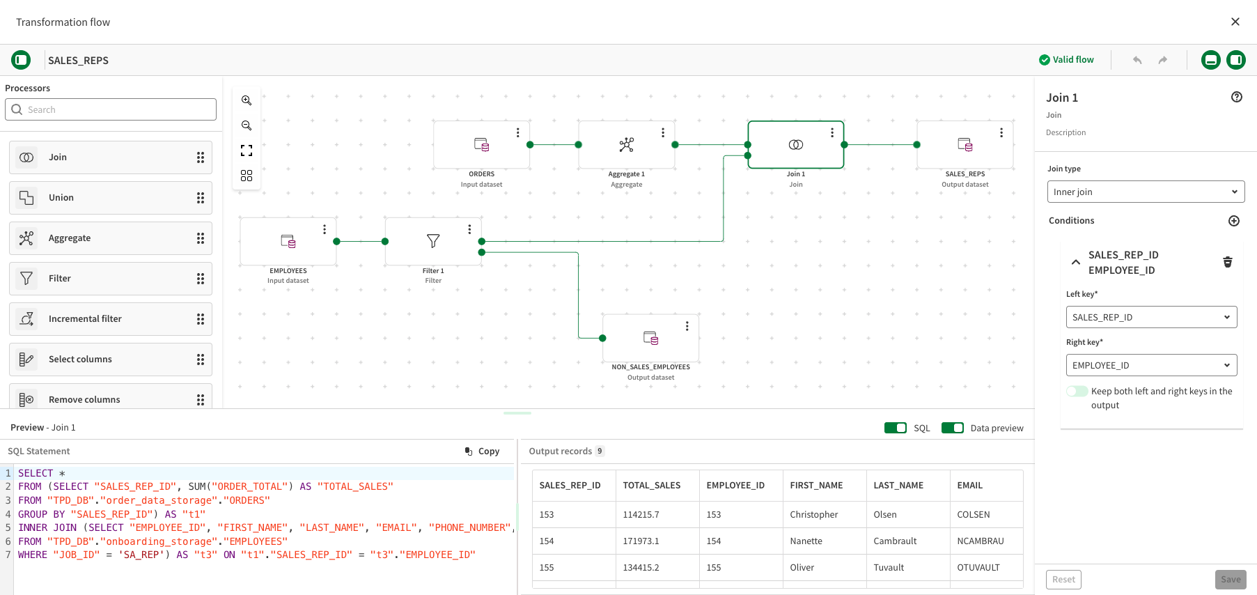 Screen shot of the QCDI Transformation Flow designer