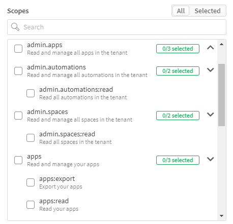 Select scopes for new OAuth clients