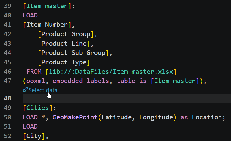 Clicking the 'Show data' button on an empty script line