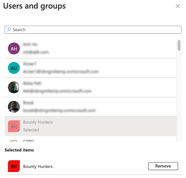 Users and groups dialog