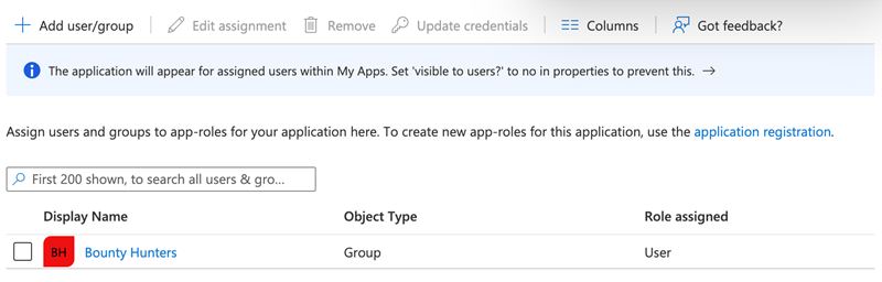 Users and groups section in the provisioning application