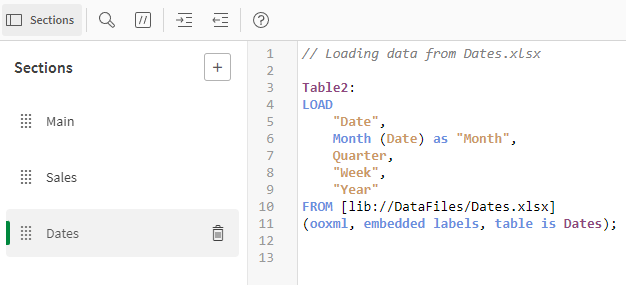 Updated load script in Dates tab.