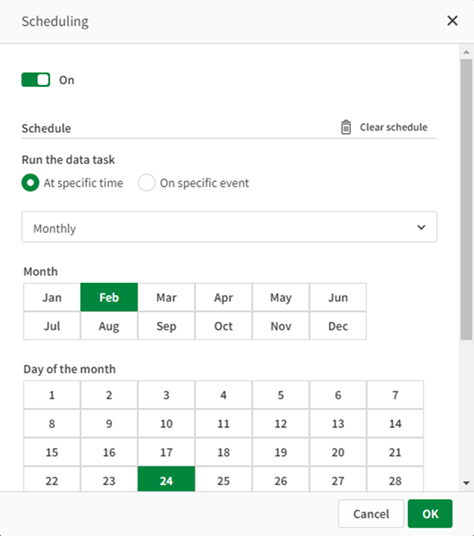 View of scheduling dialog box