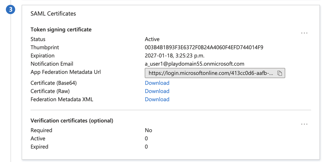 SAML Certificates pane.