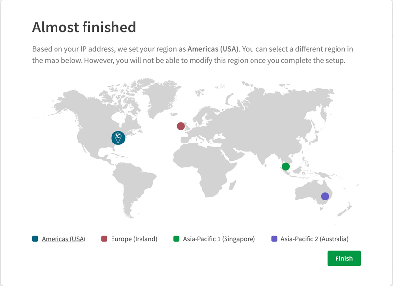 Region map showing supported regions during tenant setup