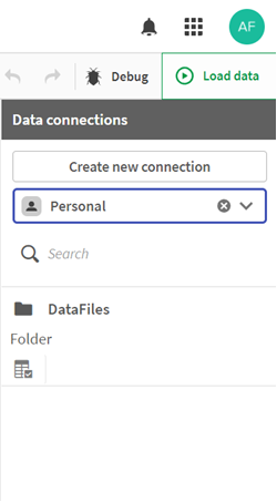 Spaces dropdown list in the Data Load Editor