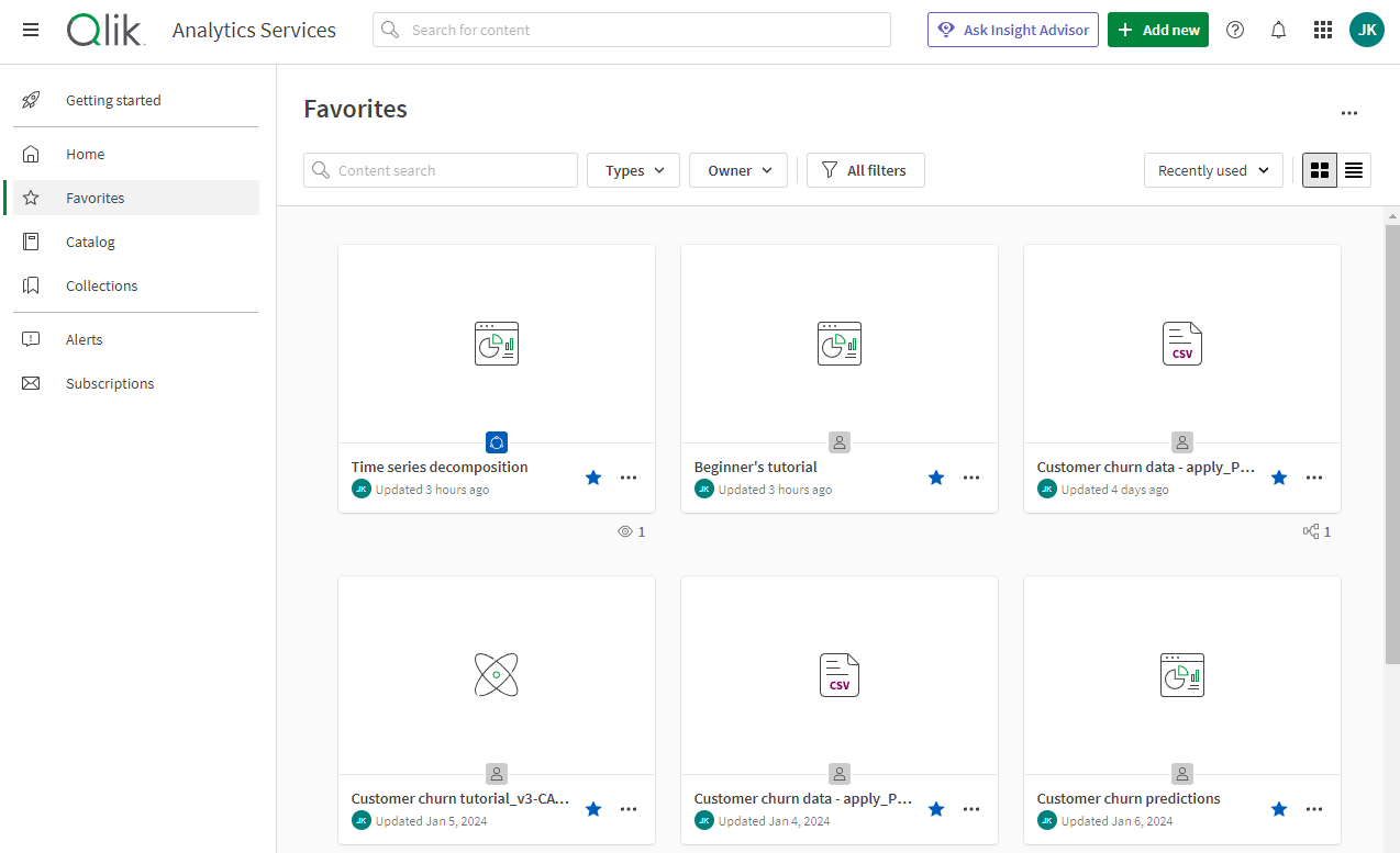 Collections section of cloud hub with Favorites collection open