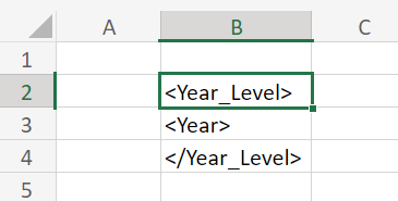 Level and field tags inserted into the template