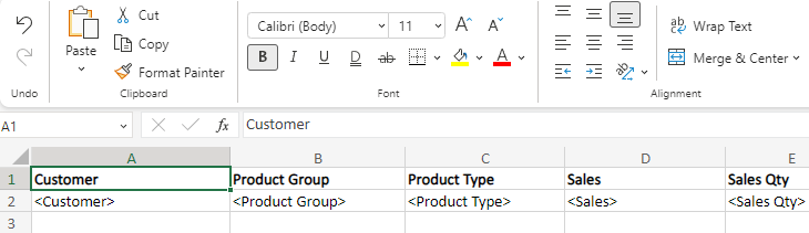 Source table added to template as straight table consisting of individual columns