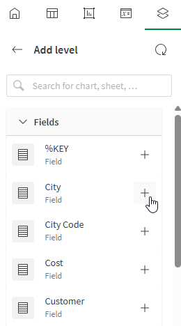 Select the field to add to the template as a level object