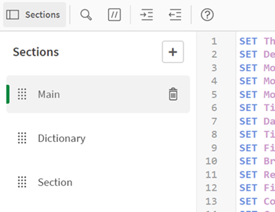 Sections in the Data load editor.