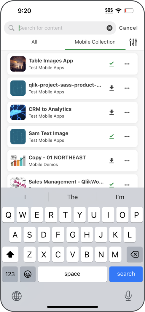 Qlik Sense mobile search view