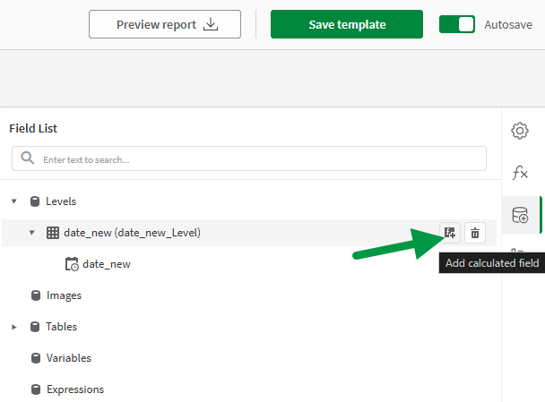 Click to view full size Adding a calculated field for a level in the PixelPerfect designer.