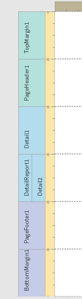 Image showing the bands in the PixelPerfect template as they appear in the design surface, such as TopMargin1,Detail1, and so on