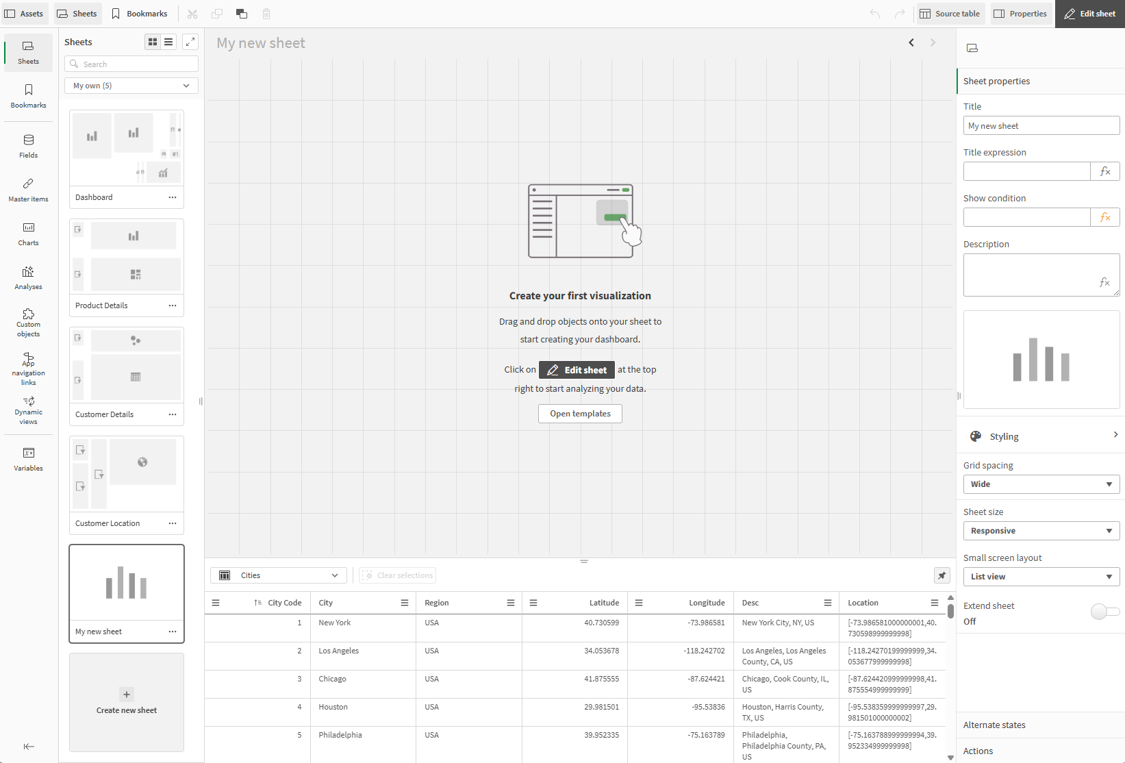 A new, blank sheet opened in edit mode.