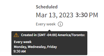 The difference between the scheduled timezone and the time the user will receive a subscription email.