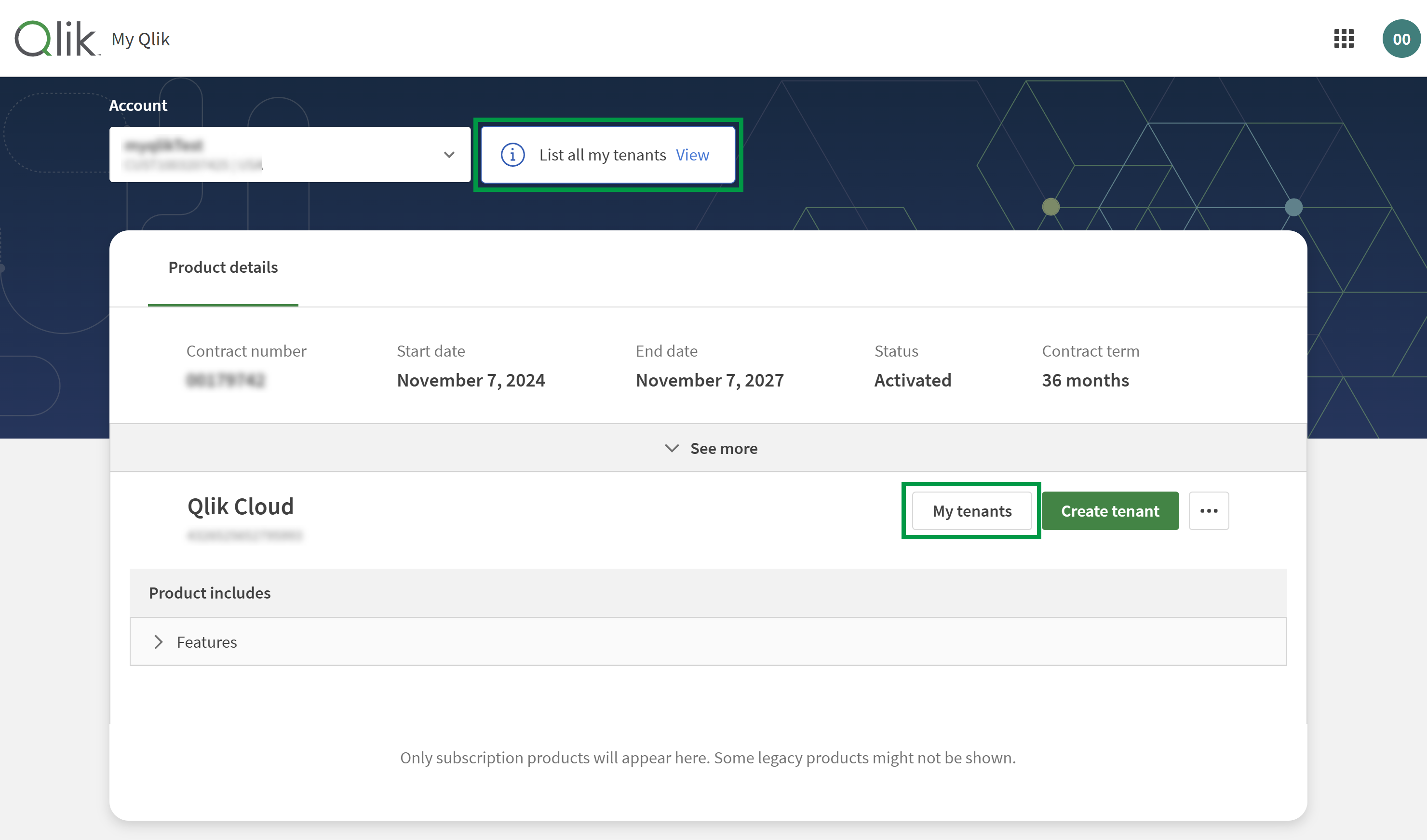 Click to view full size My Qlik page with buttons to Tenant list.