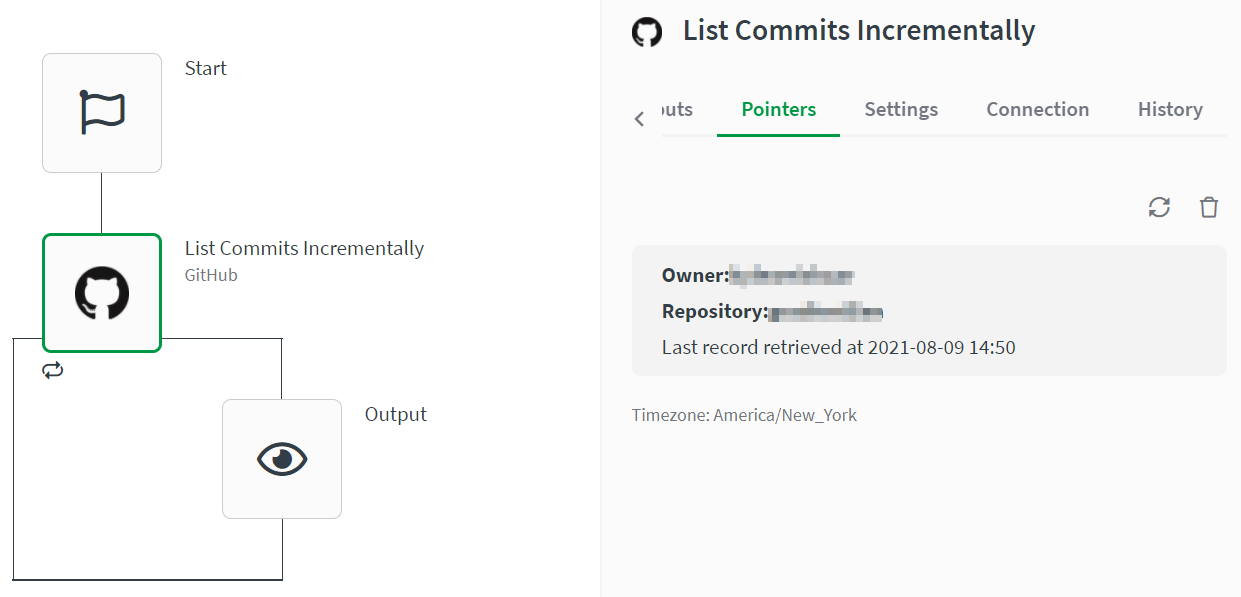 An automation with a list commit block showing incremental listing