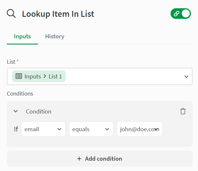 lookup item in list block inputs