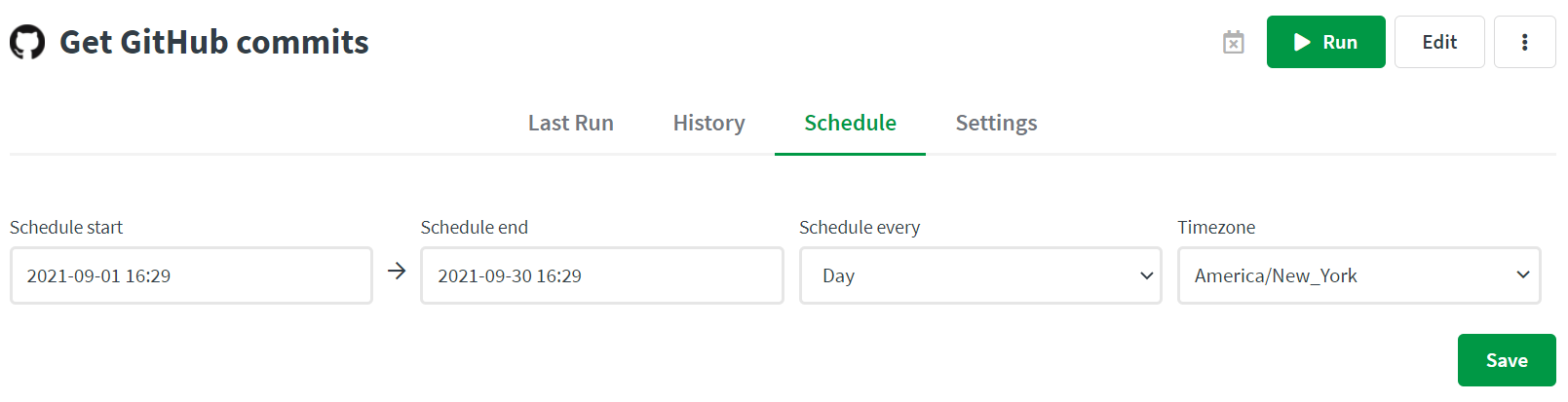 The schedule configuration from the Overview section