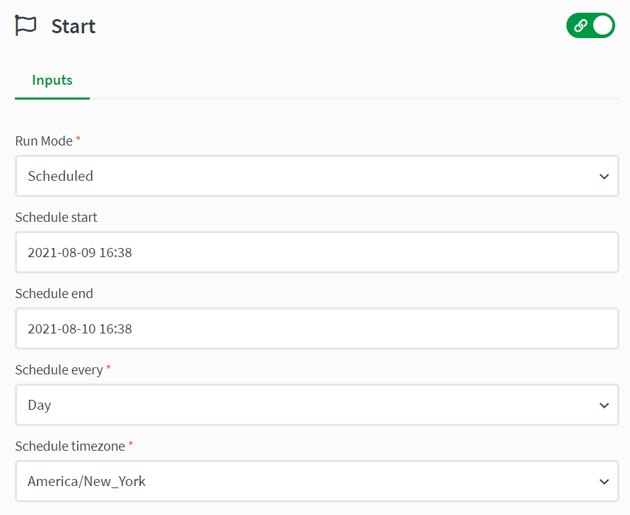 The start block schedule information