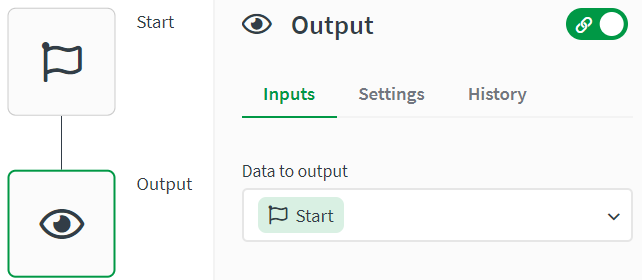 start block as the input for an output block