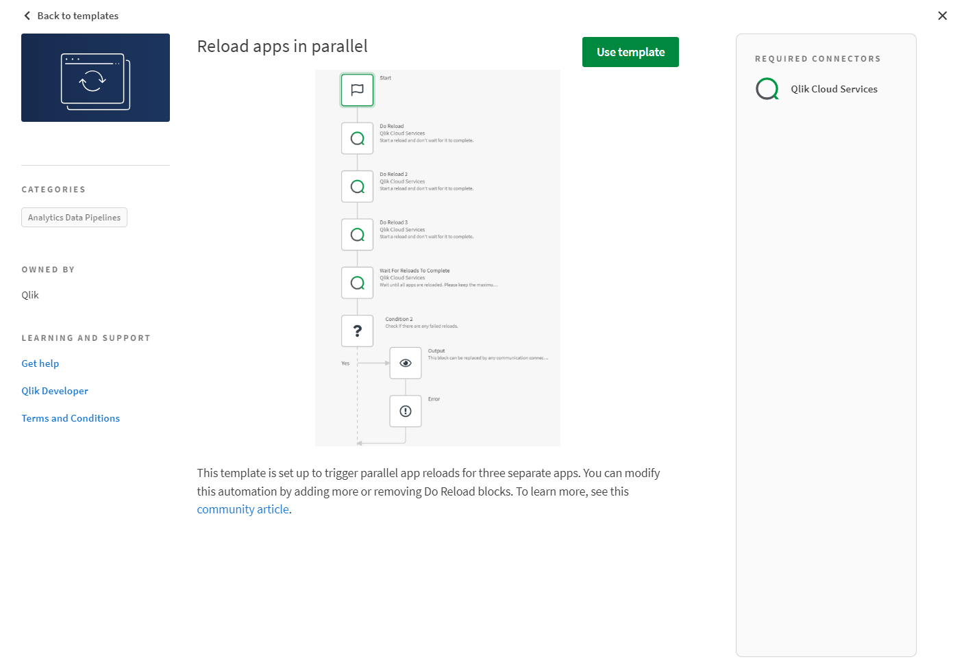 Details page for the reload apps in parallel template