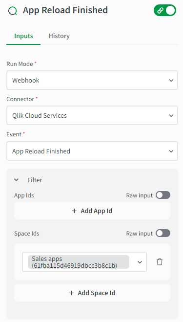 Webhook with a filter specifying a space ID