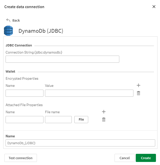 JDBC Connector dialogue using DynamoDB as connector