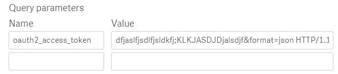 Query parameters field with the name specified as oauth2_access_token and the value being the Access Token supplied by the API