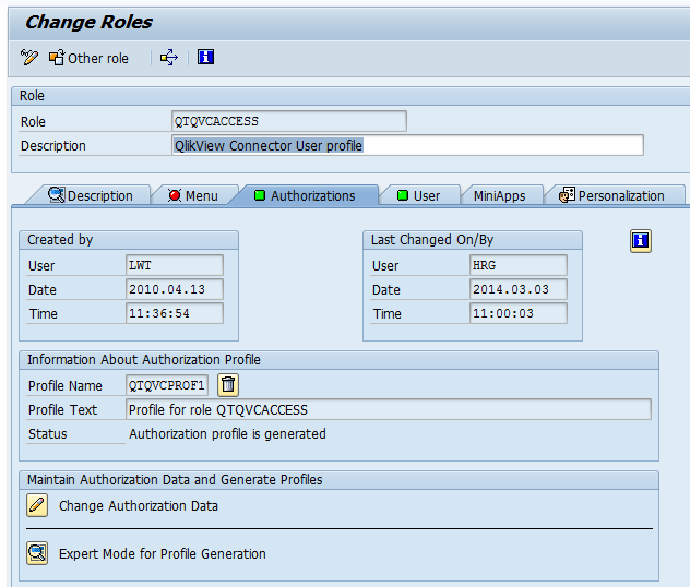 Change Roles dialog with Authorizations tab open